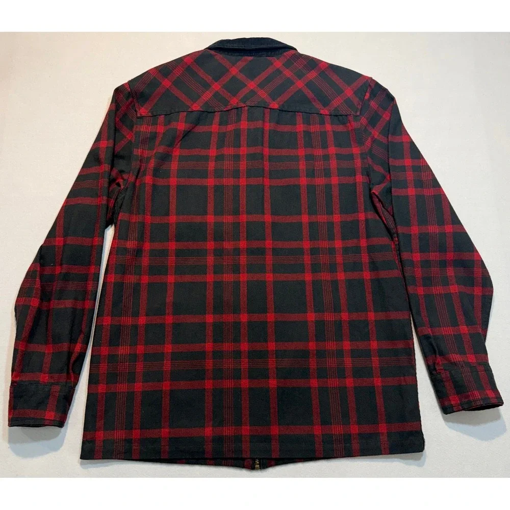 Wrangler Mens Shirt Jacket Red Black Plaid Full Zip Corduroy Collar Small‎